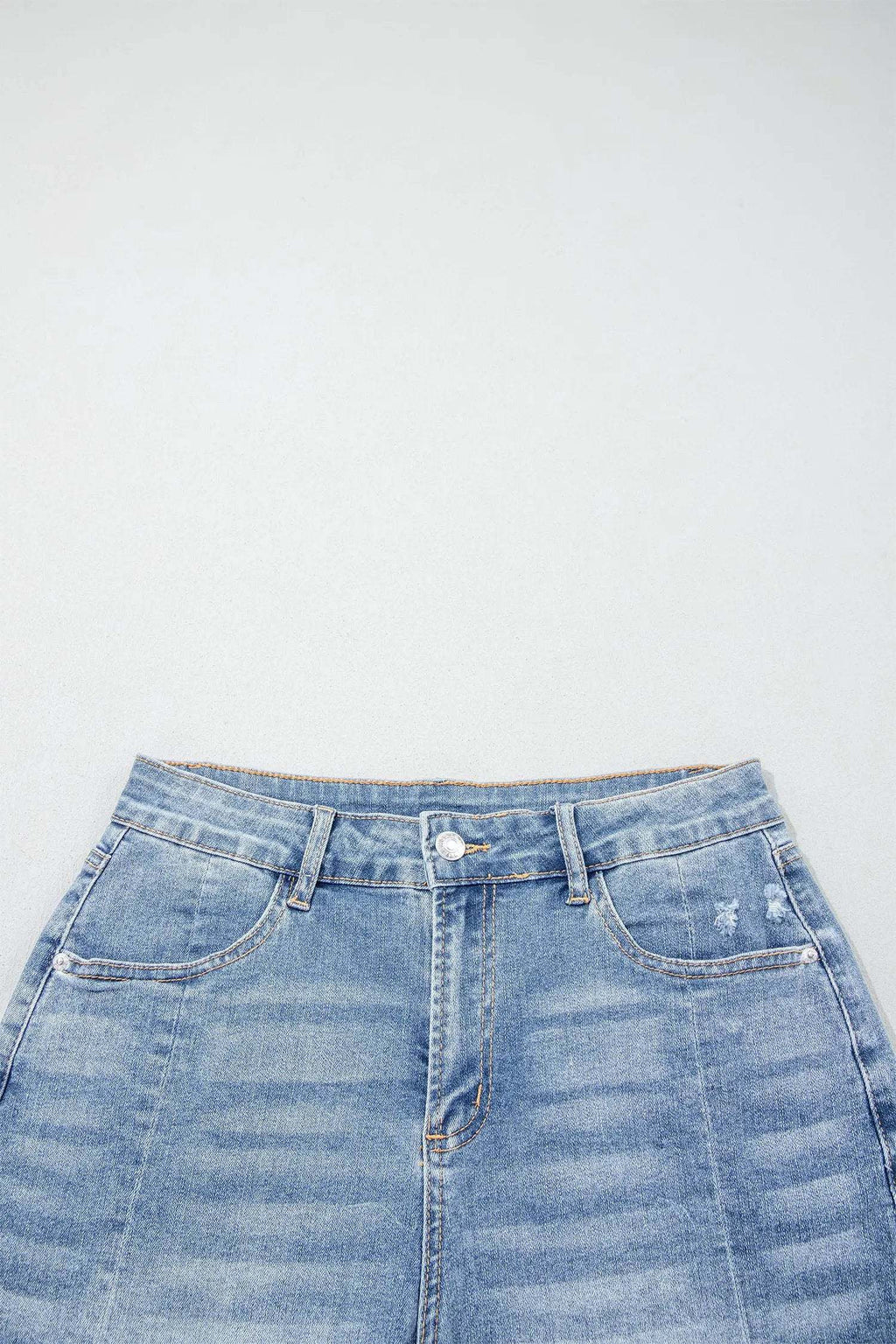 Valentina | Washed Raw Hem Denim Shorts with Mid Rise Fit