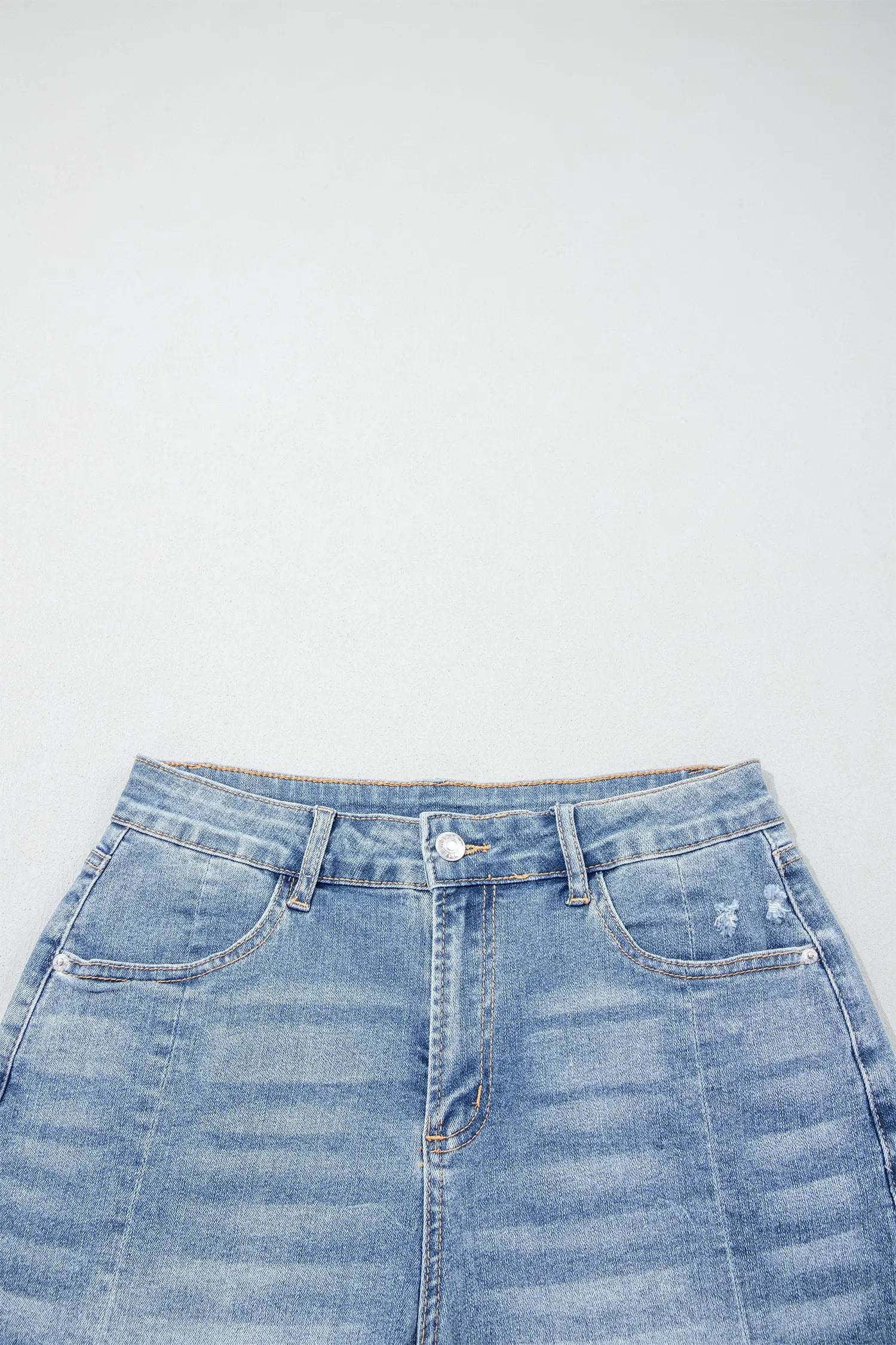 Valentina | Washed Raw Hem Denim Shorts with Mid Rise Fit