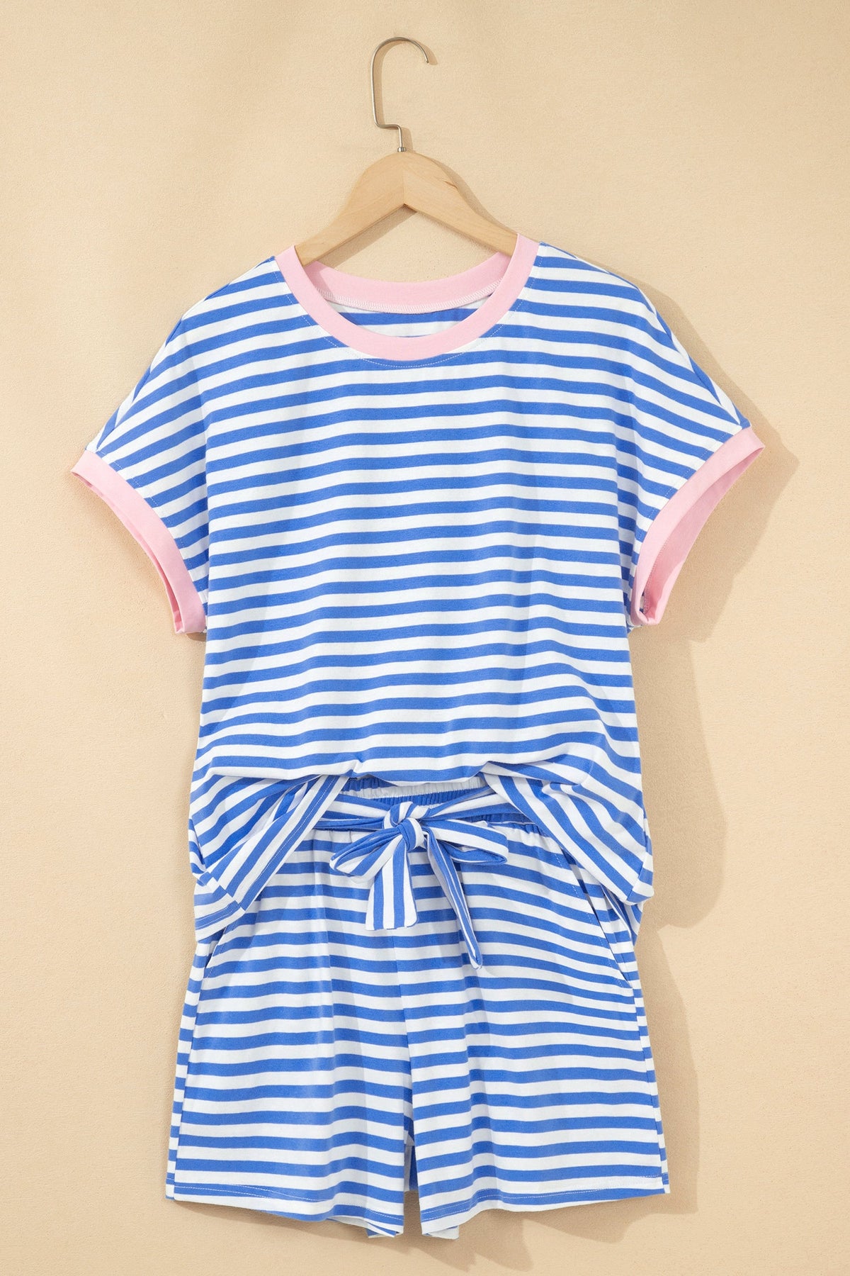 Lucienne | Striped Crewneck Tee and Knot Front Shorts Two Piece Set