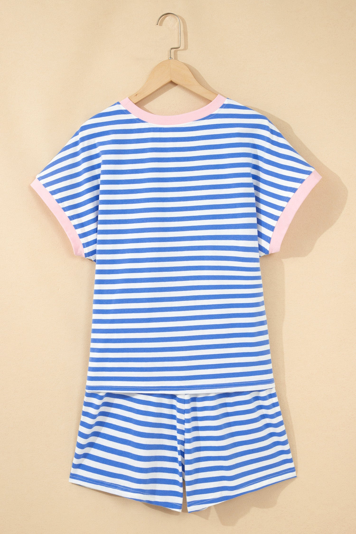 Lucienne | Striped Crewneck Tee and Knot Front Shorts Two Piece Set