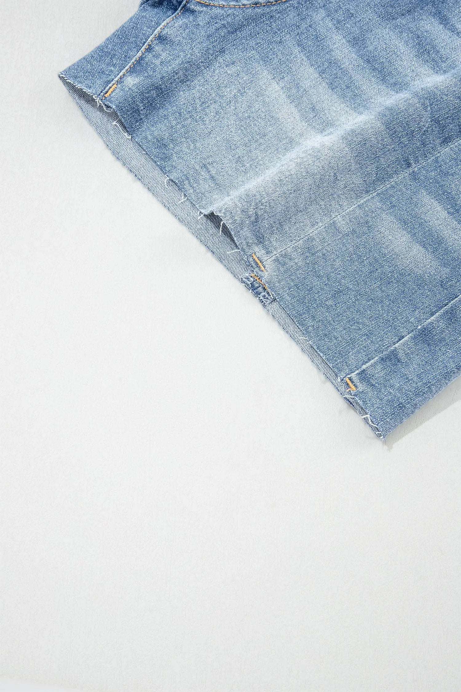 Valentina | Washed Raw Hem Denim Shorts with Mid Rise Fit