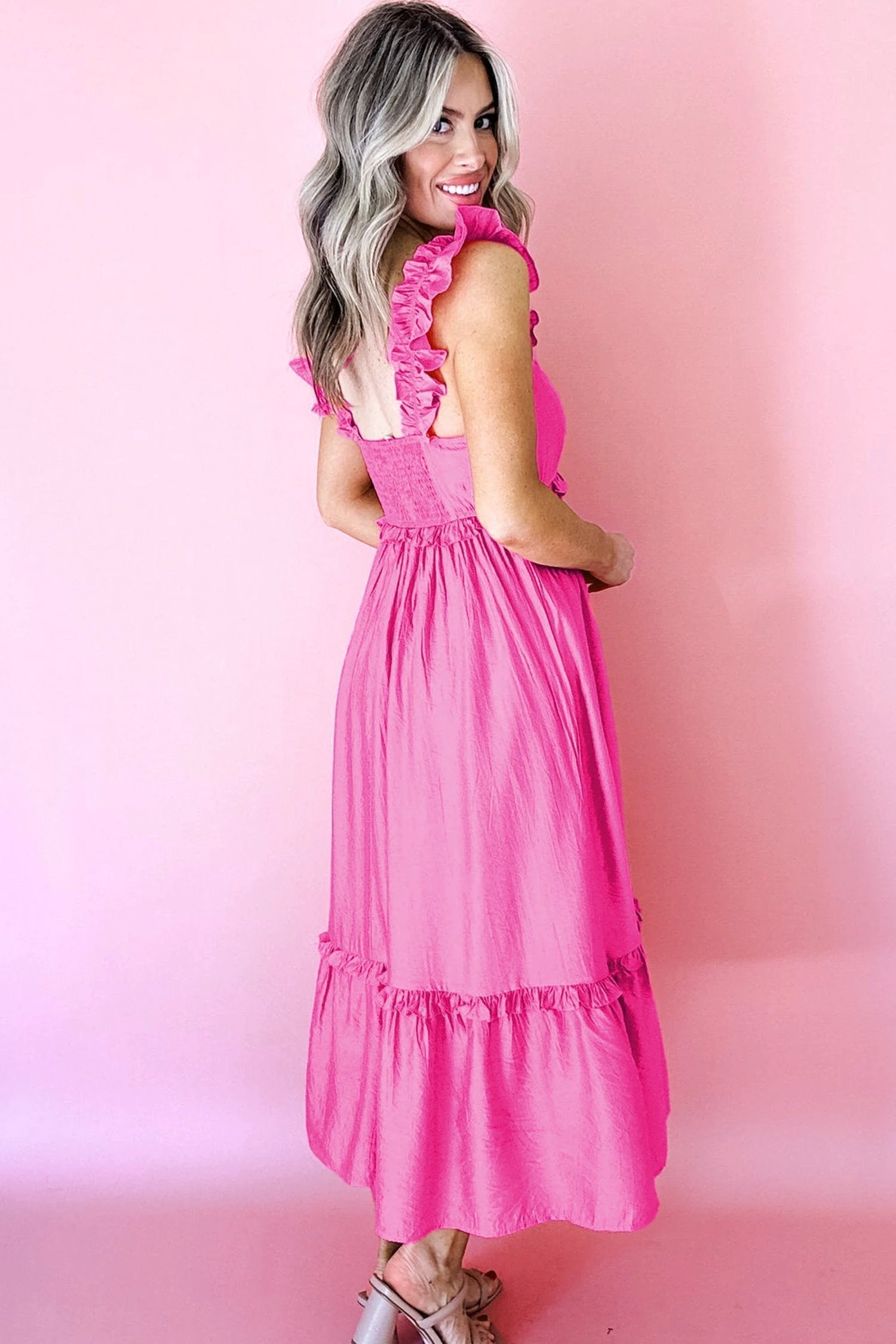 Renata | Sleeveless High Waisted Maxi Dress with Ruffle Trim
