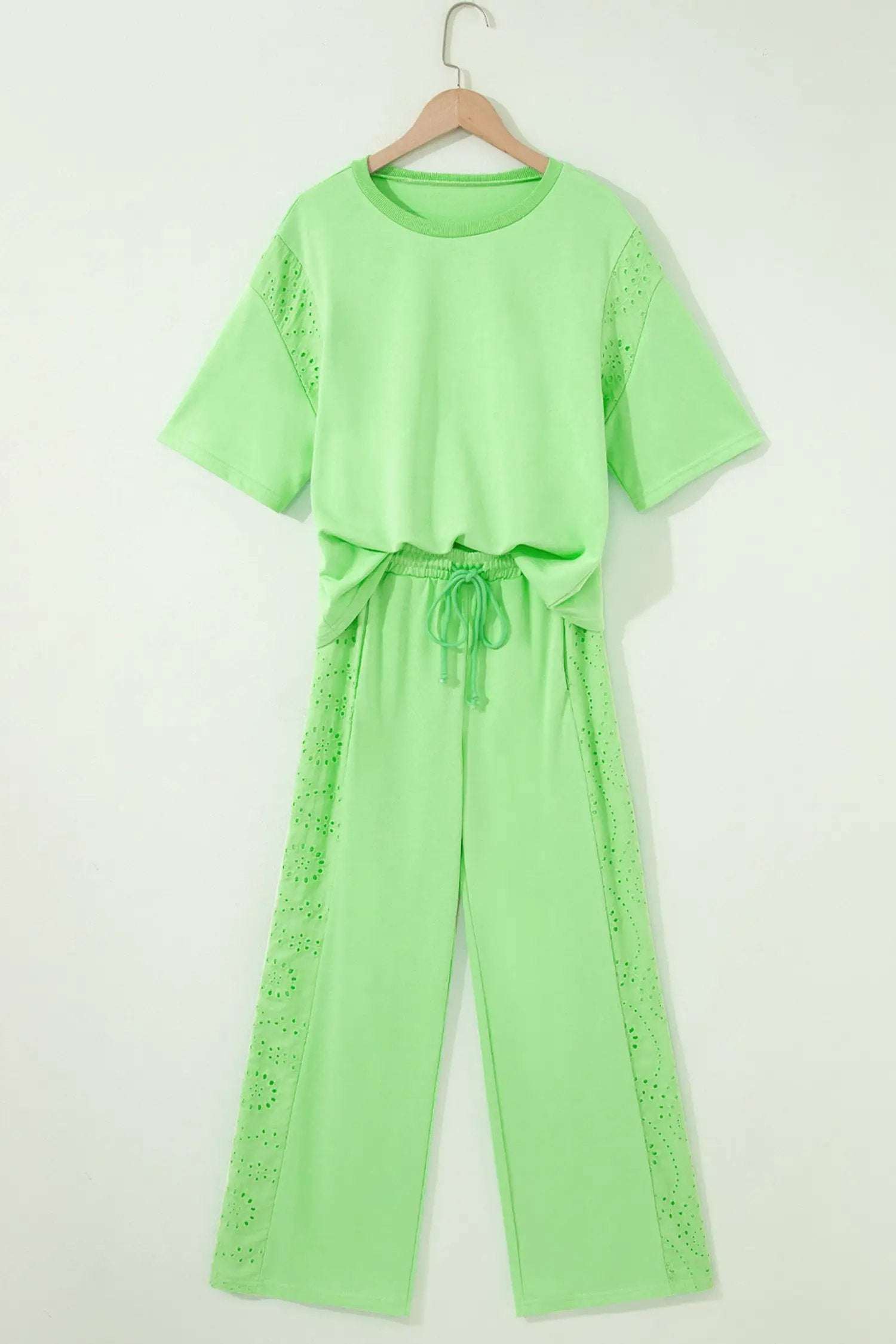 Margaux | Lace Panelled Half Sleeve Top and Wide Leg Pants Two Piece Set