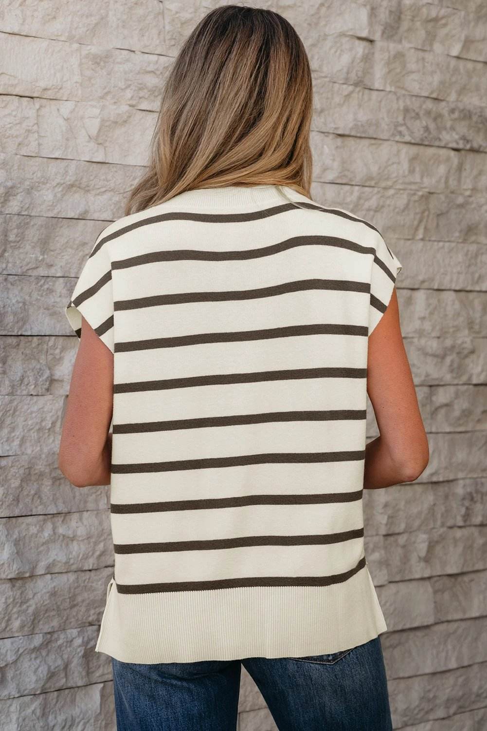 Tiberia | Crewneck Short Sleeve Sweater Tee with Side Slits