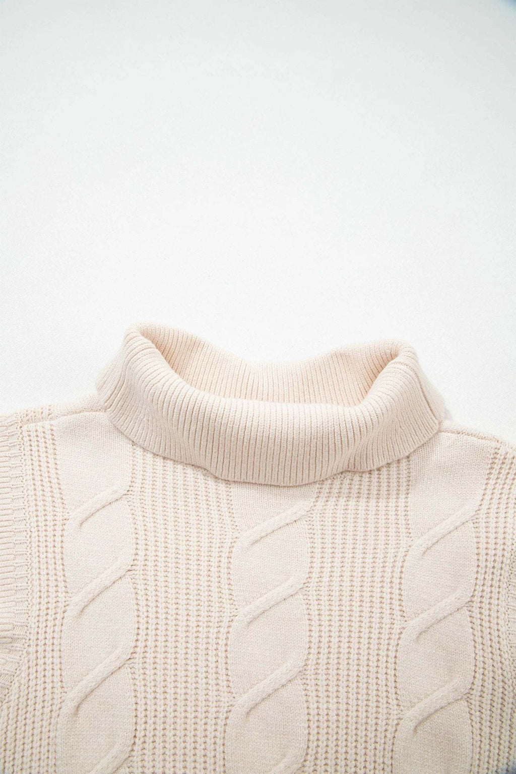 Elodie | Cable Knit Turtleneck Sweater with Ruffled Short Sleeves