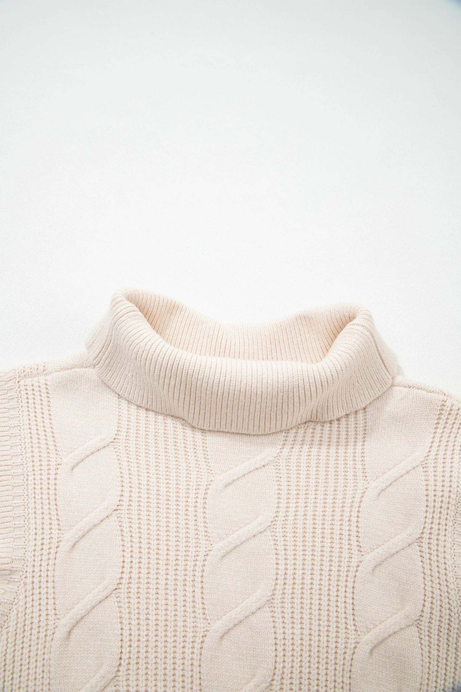 Elodie | Cable Knit Turtleneck Sweater with Ruffled Short Sleeves