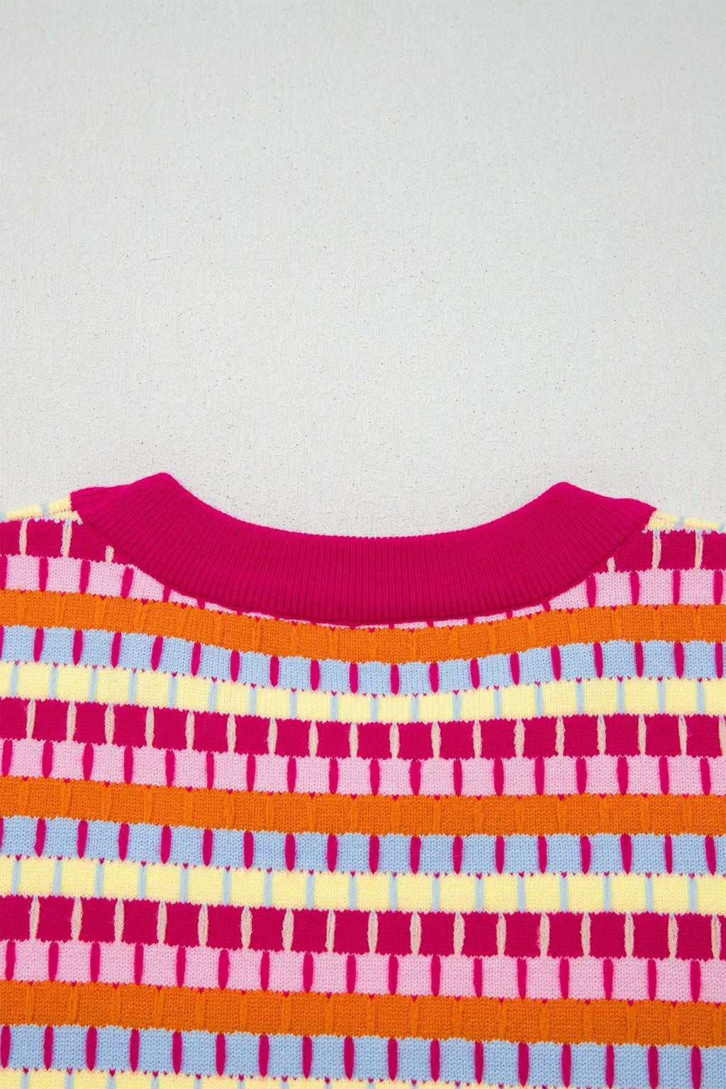 Zaria | Striped Short Sleeve Knit Sweater with Fine Gauge Finish