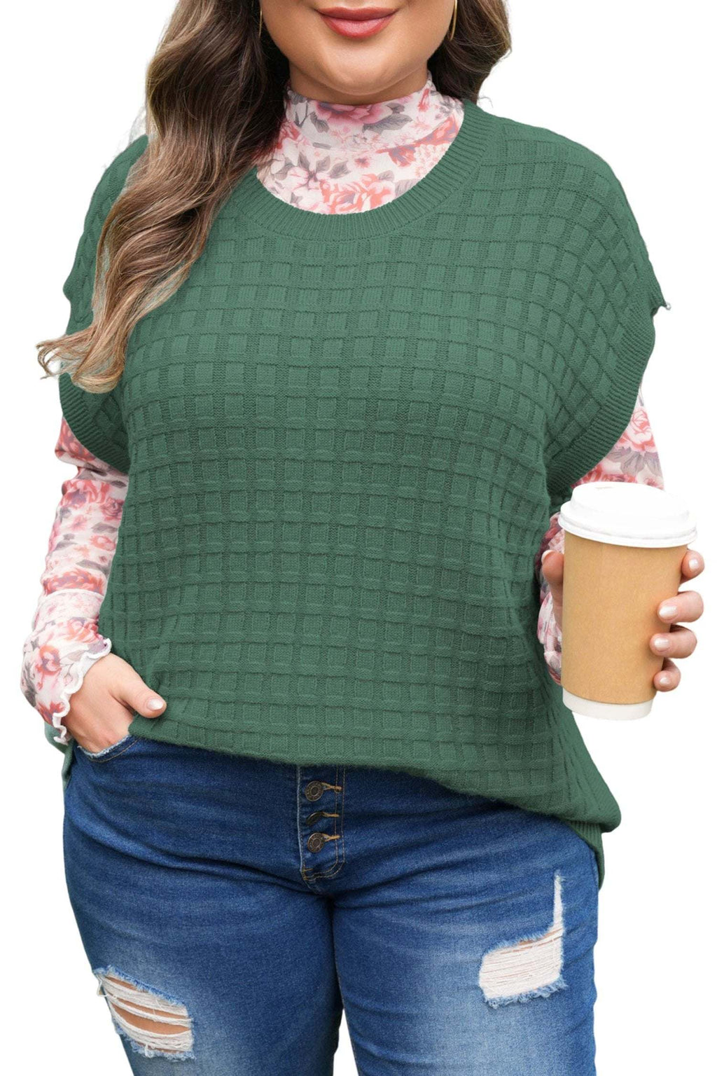 Yvaine | Textured Knit Short Sleeve Sweater in Extended Sizes