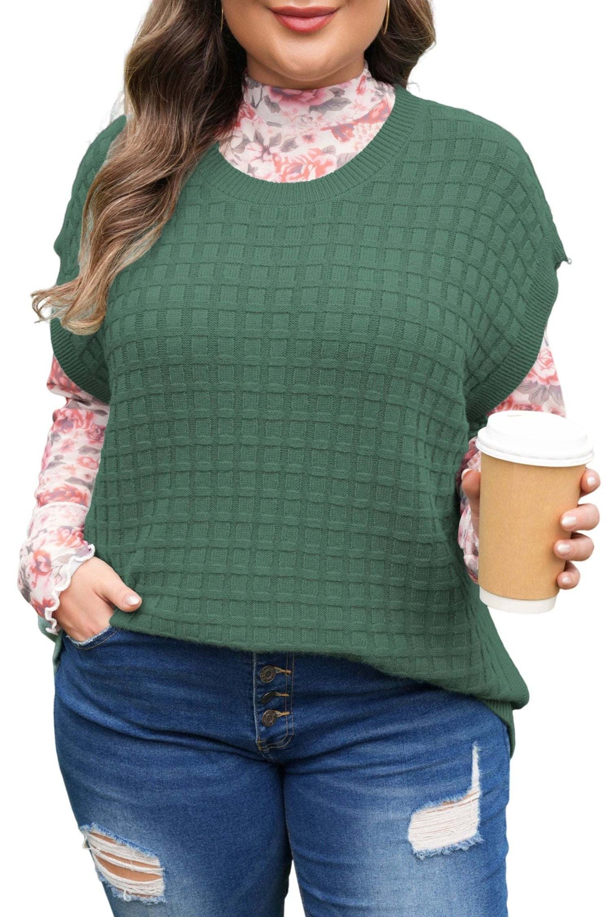 Yvaine | Textured Knit Short Sleeve Sweater in Extended Sizes