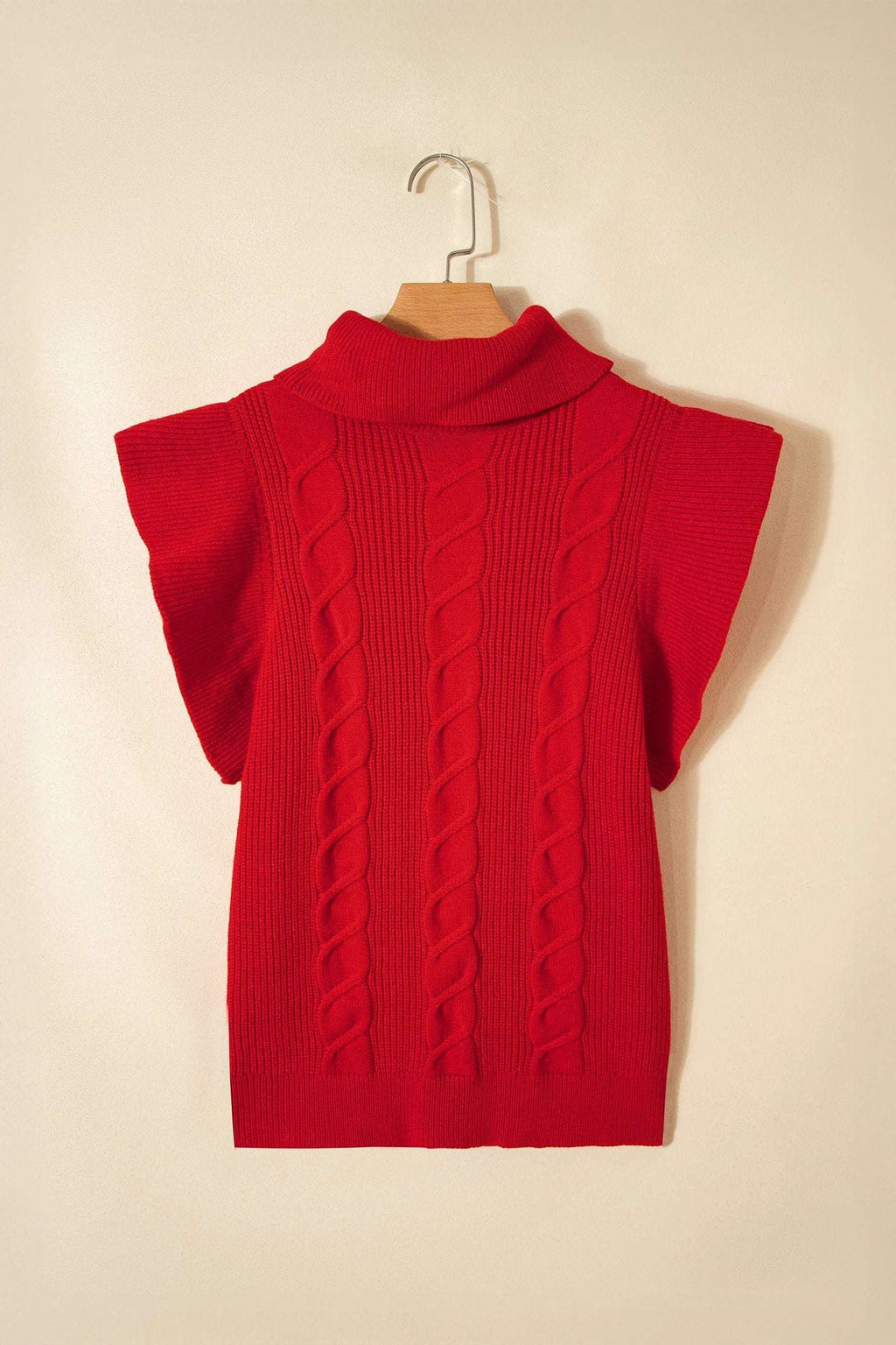 Elodie | Cable Knit Turtleneck Sweater with Ruffled Short Sleeves