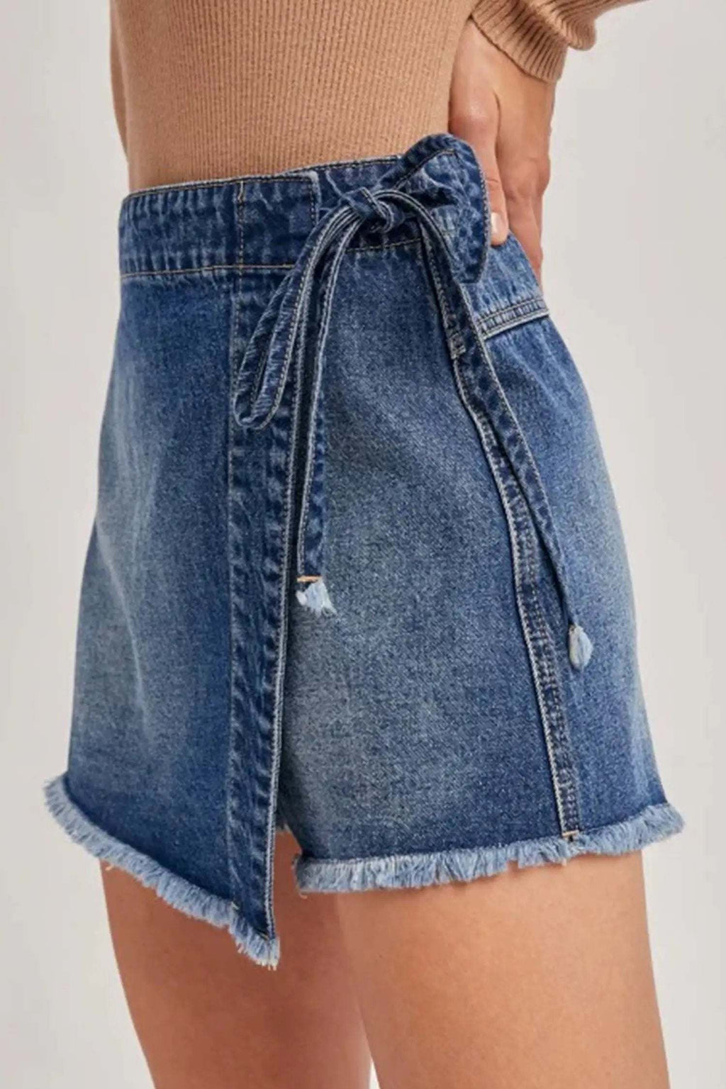 Alessia | Wrap Front Denim Skort with Tie Waist and Hidden Shorts