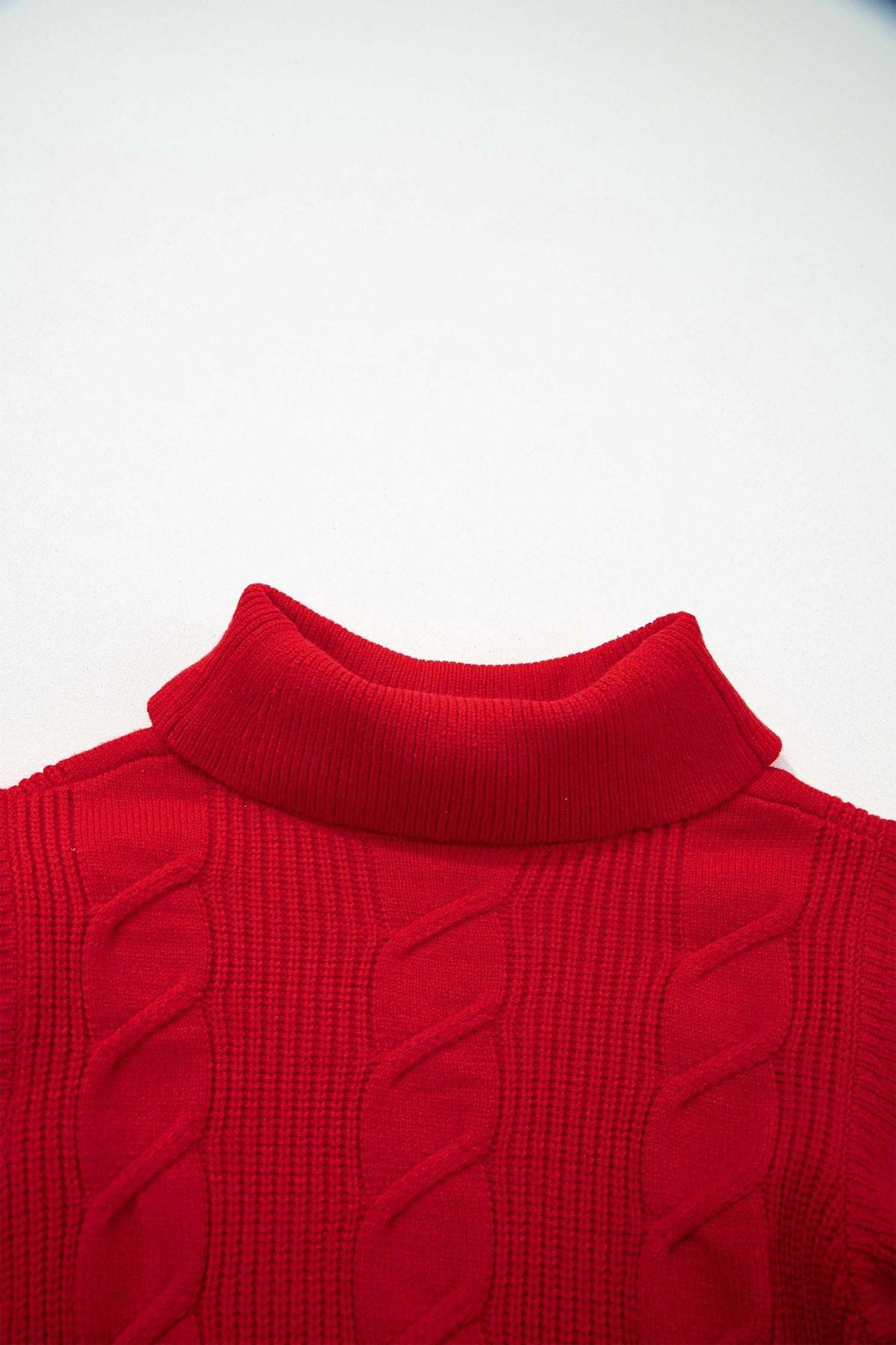 Elodie | Cable Knit Turtleneck Sweater with Ruffled Short Sleeves