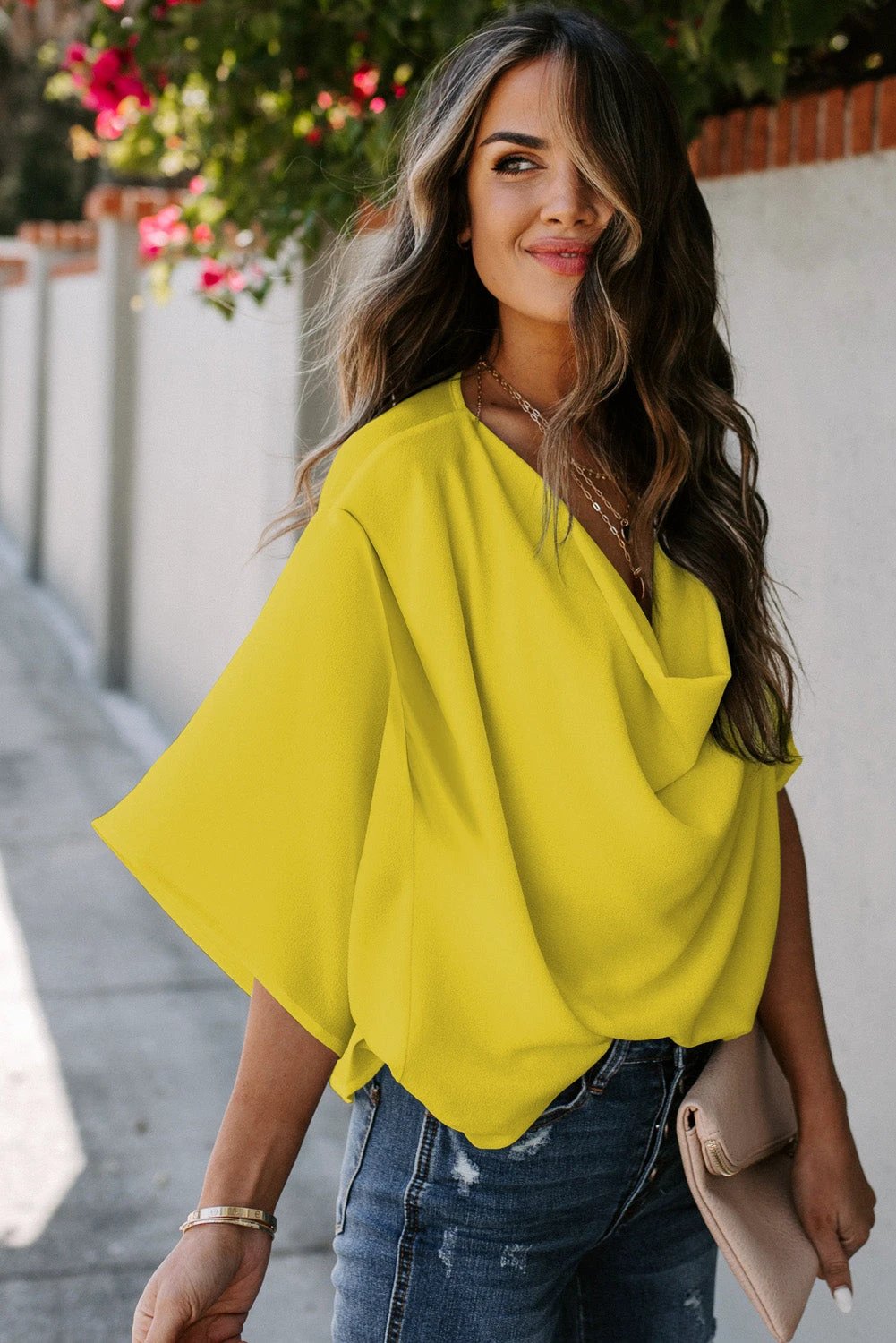 Sabine | Draped Sleeve V Neck Wrap Blouse for Warm Weather