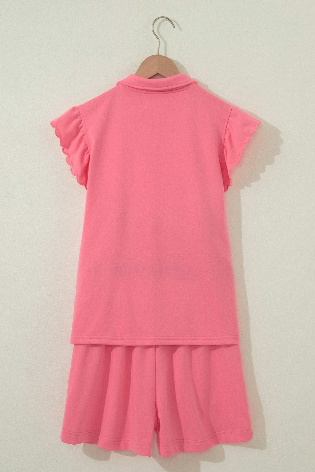 Portia | Half Zip Ruffle Sleeve Top and Shorts Two Piece Set