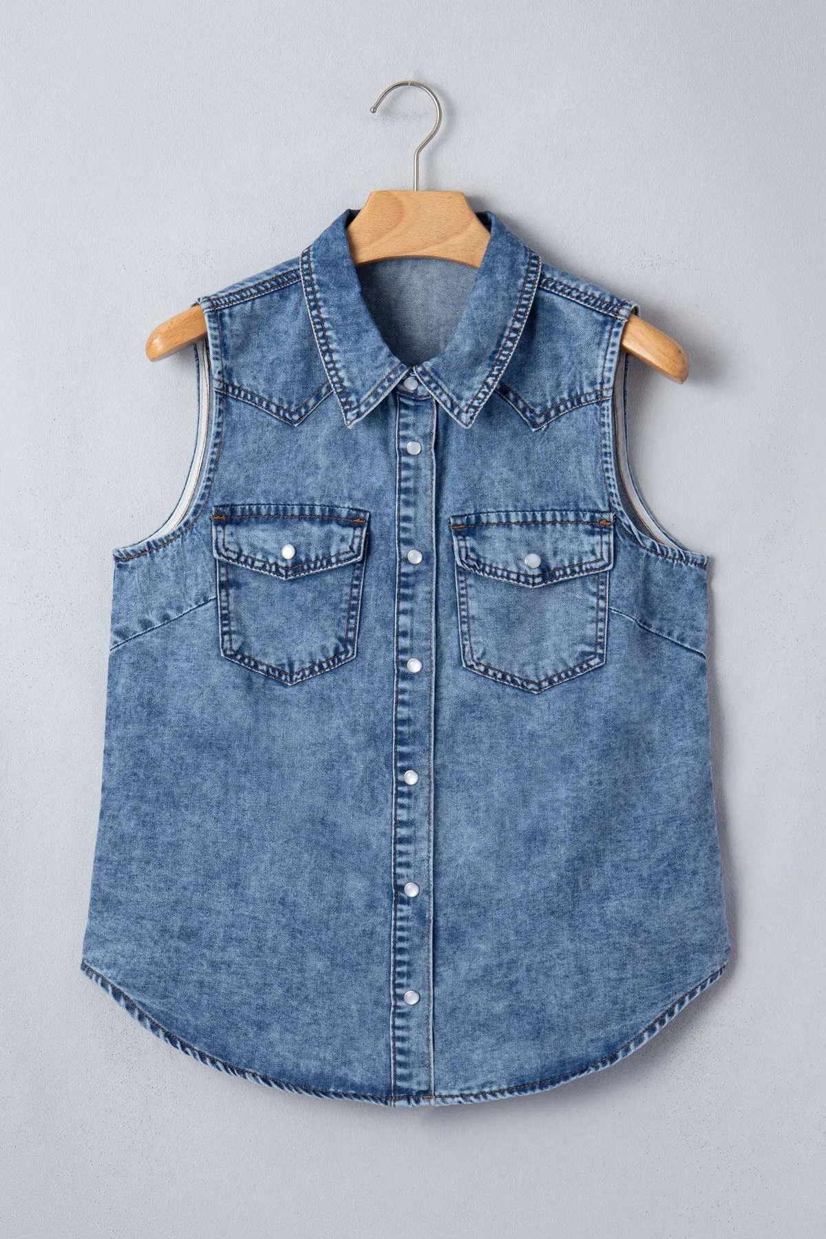 Nerina | Collared Sleeveless Denim Vest with Button Front