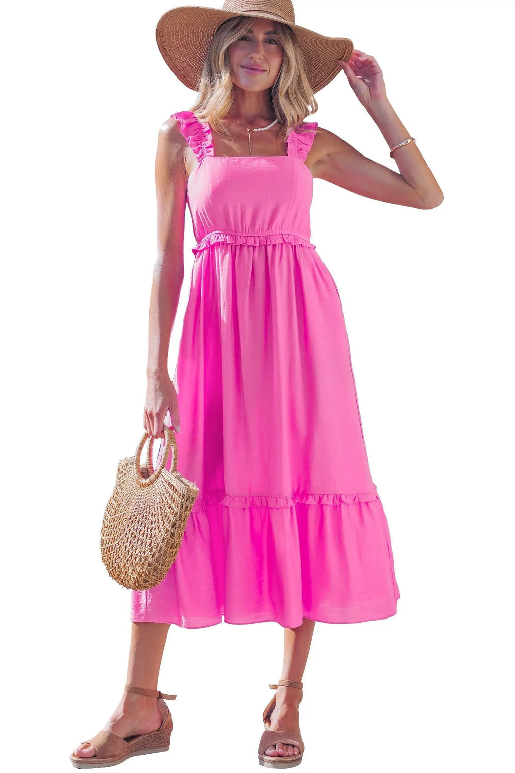 Renata | Sleeveless High Waisted Maxi Dress with Ruffle Trim