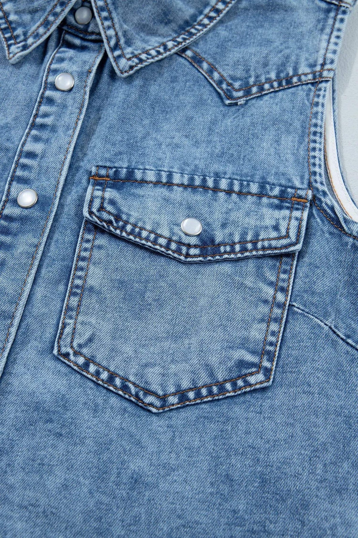 Nerina | Collared Sleeveless Denim Vest with Button Front