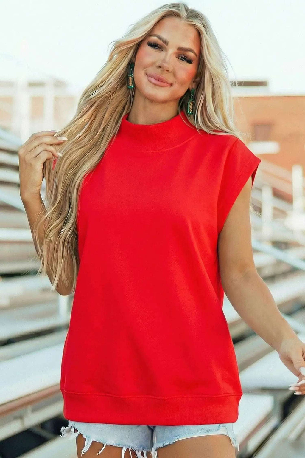Danae | Mock Neck Cap Sleeve Relaxed Top for Everyday Layering