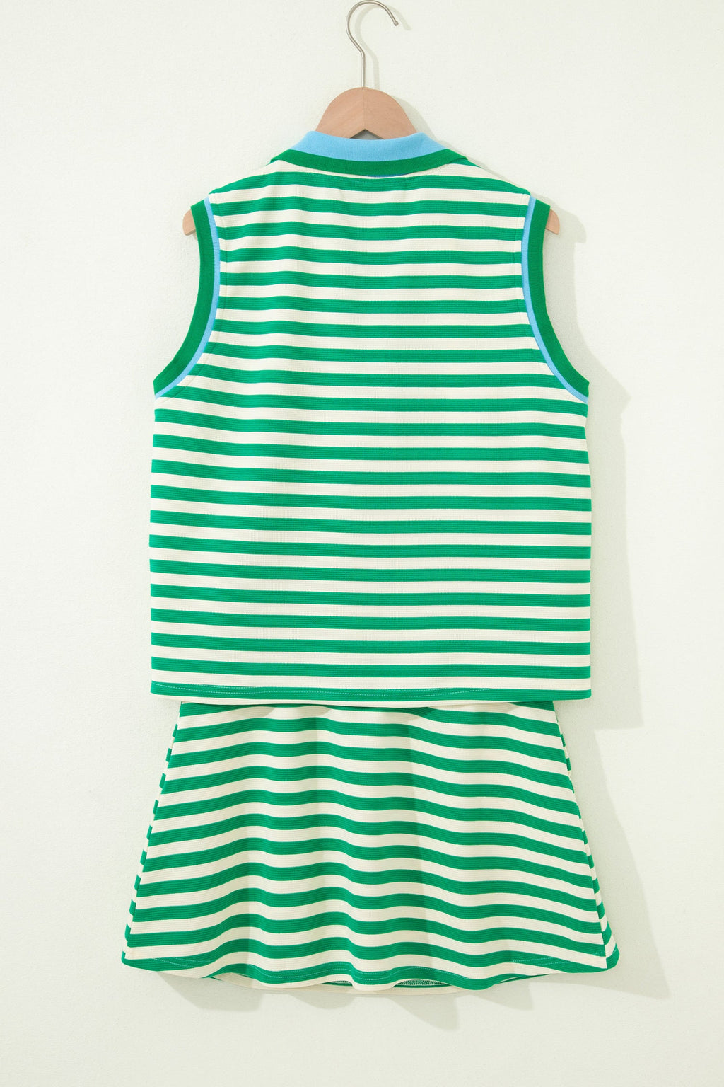 Thalia | Textured Stripe Zip Collar Sleeveless Top and Skort Set