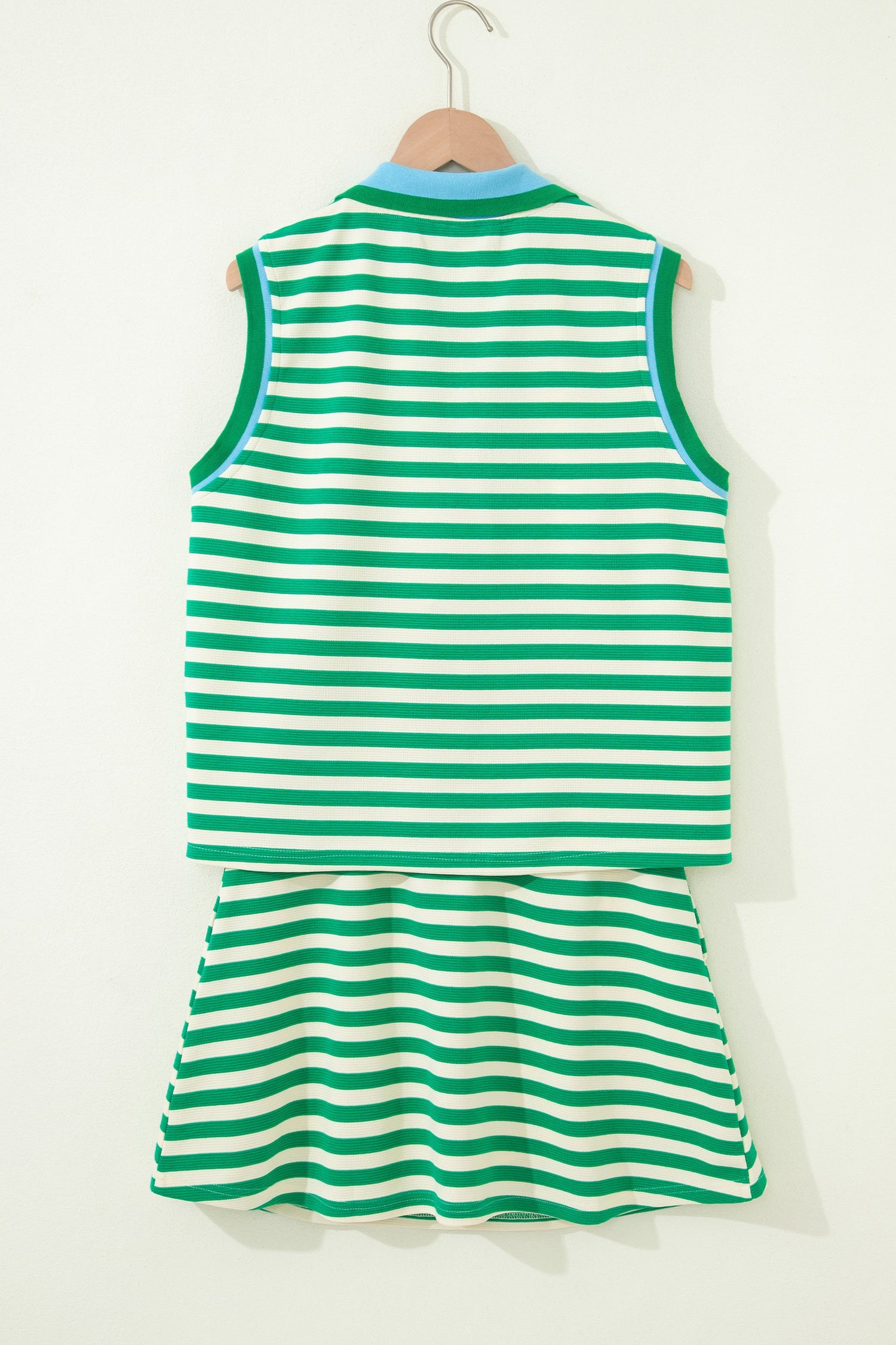 Thalia | Textured Stripe Zip Collar Sleeveless Top and Skort Set