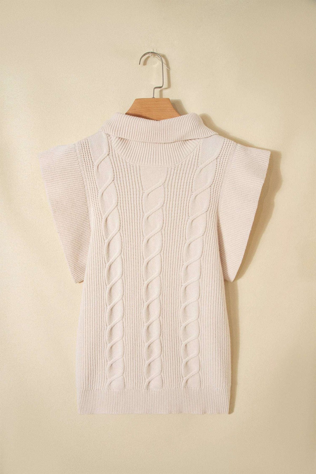 Elodie | Cable Knit Turtleneck Sweater with Ruffled Short Sleeves
