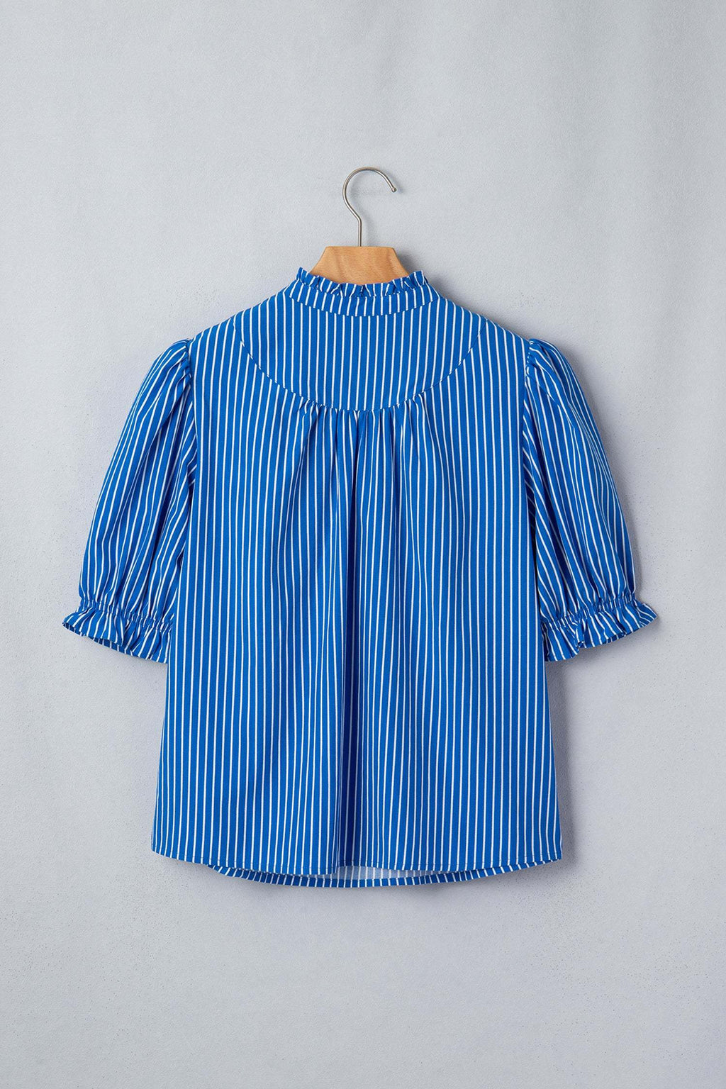 Ophelia | Striped Puff Sleeve Button Front Blouse with Ruffle Detail