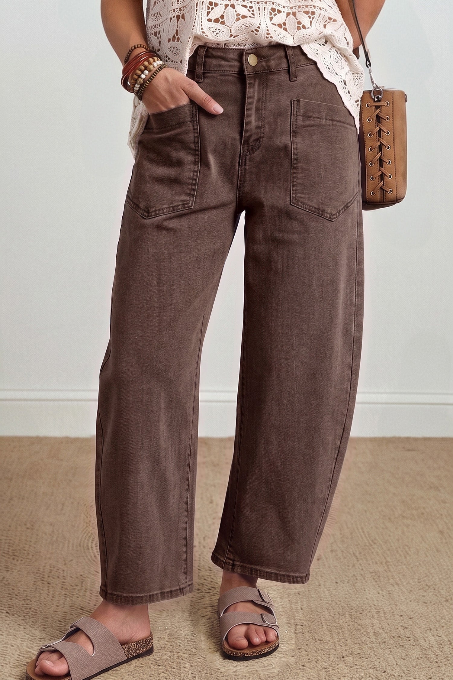 Romilly | Ankle Length Barrel Leg Jeans with Square Patch Pockets