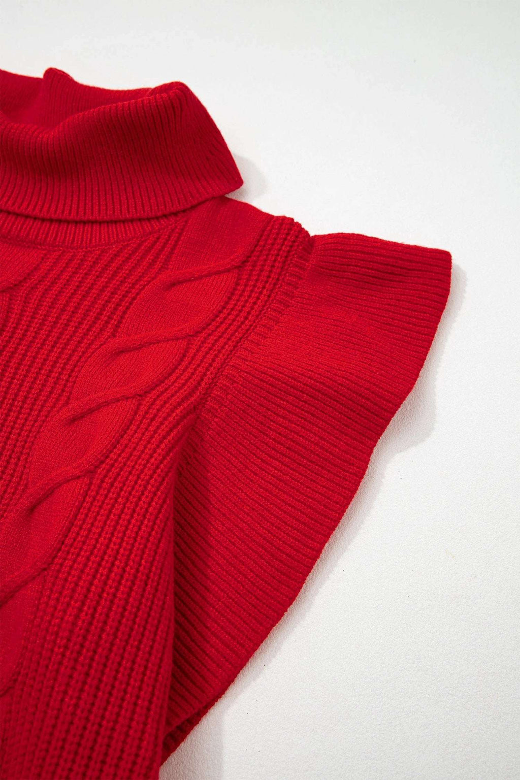 Elodie | Cable Knit Turtleneck Sweater with Ruffled Short Sleeves