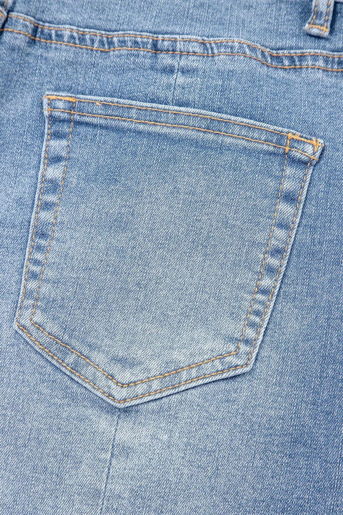 Valentina | Washed Raw Hem Denim Shorts with Mid Rise Fit