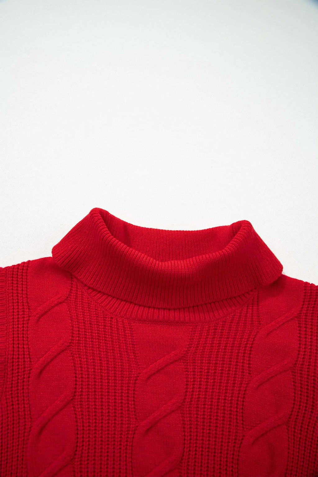 Elodie | Cable Knit Turtleneck Sweater with Ruffled Short Sleeves