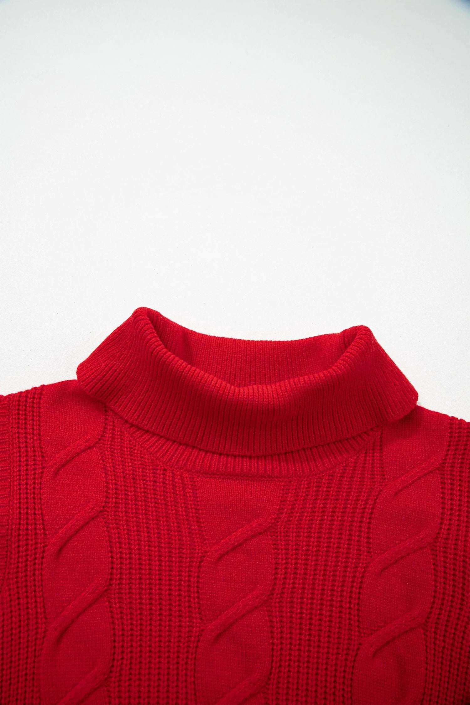 Elodie | Cable Knit Turtleneck Sweater with Ruffled Short Sleeves