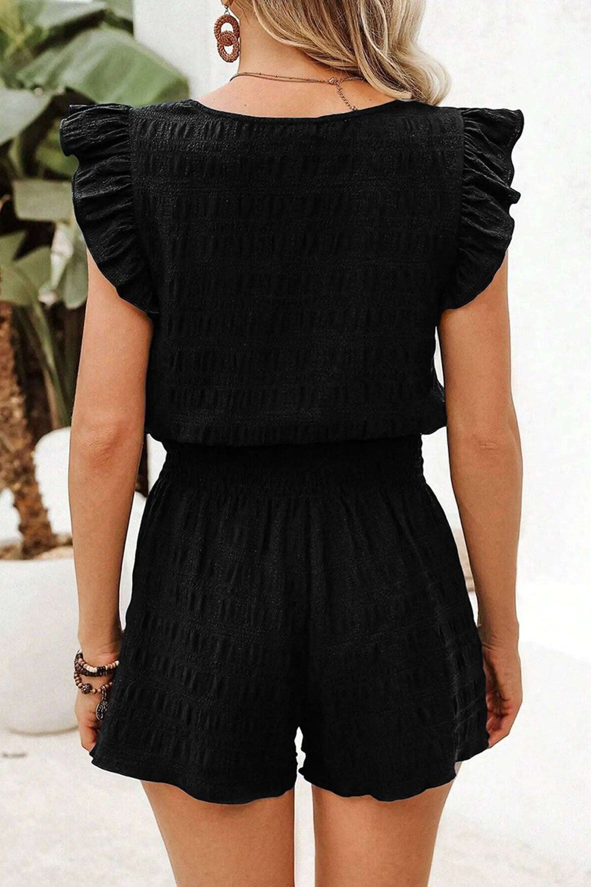 Bianca | Textured Square Neck Top and High Waisted Shorts Set