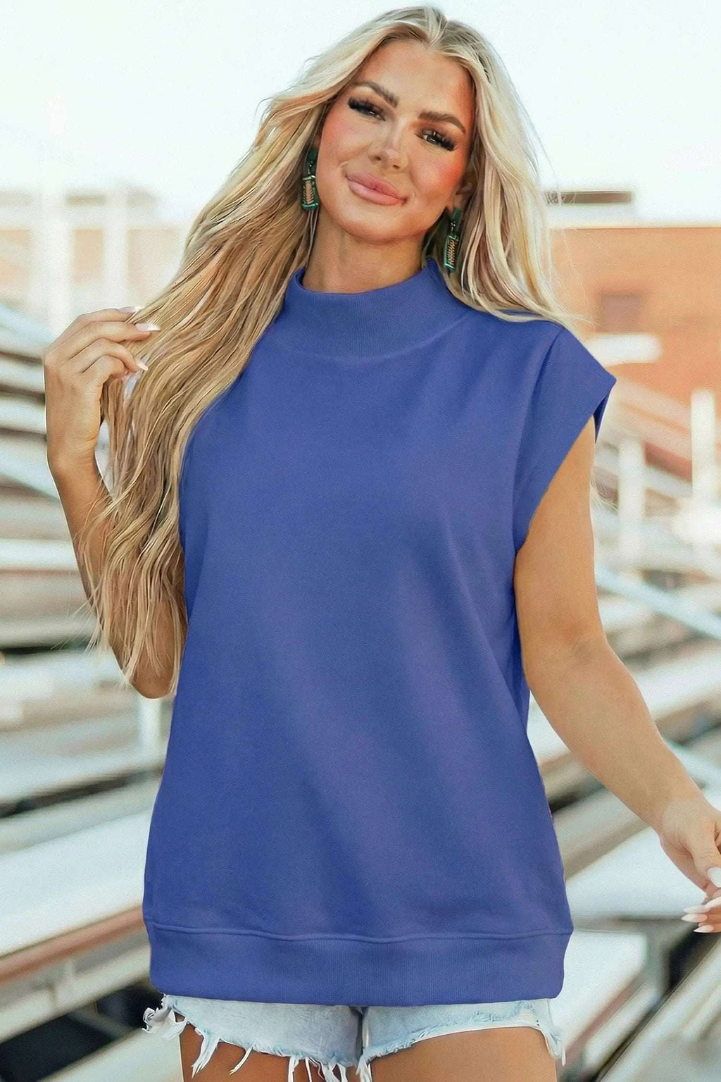 Danae | Mock Neck Cap Sleeve Relaxed Top for Everyday Layering