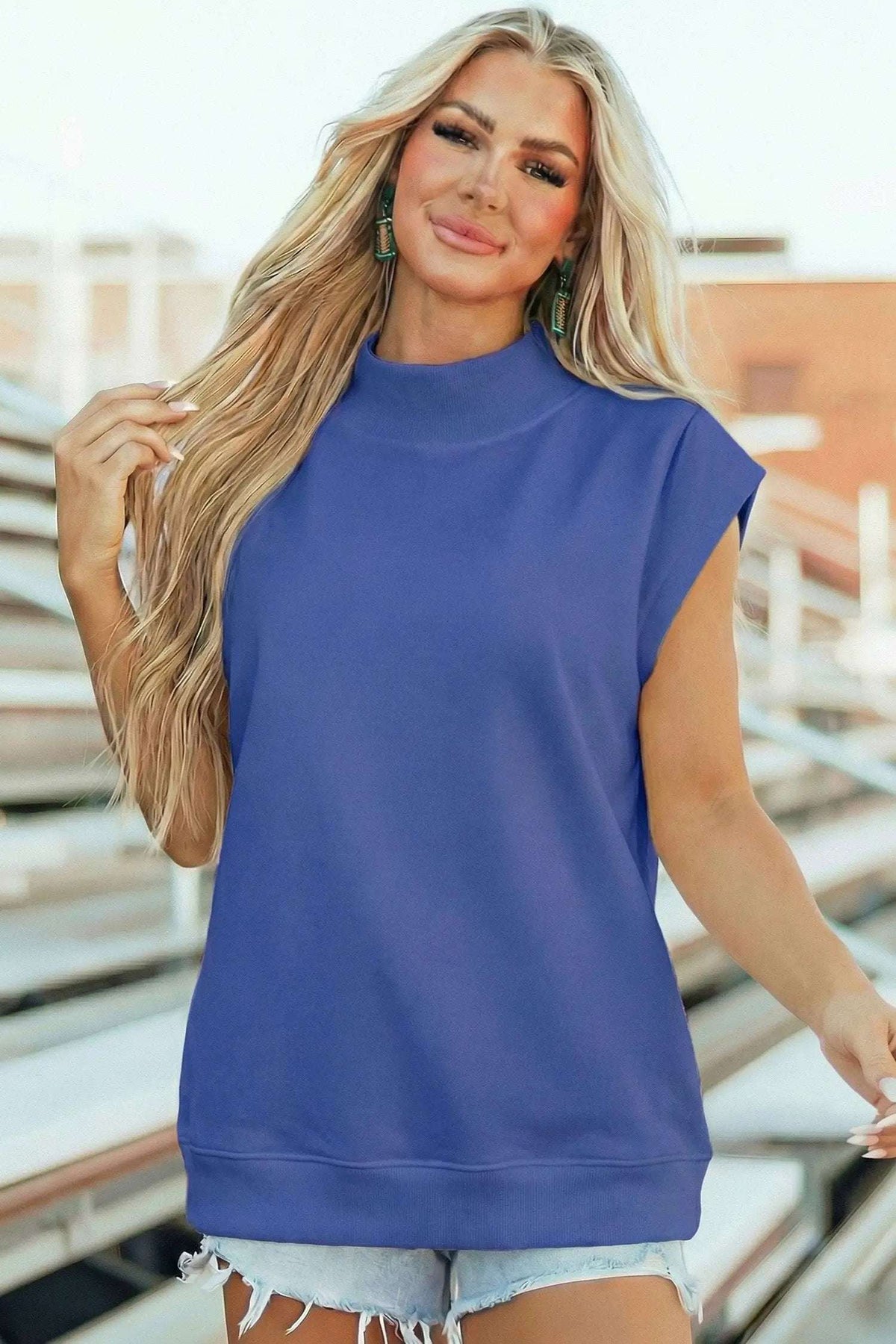 Danae | Mock Neck Cap Sleeve Relaxed Top for Everyday Layering