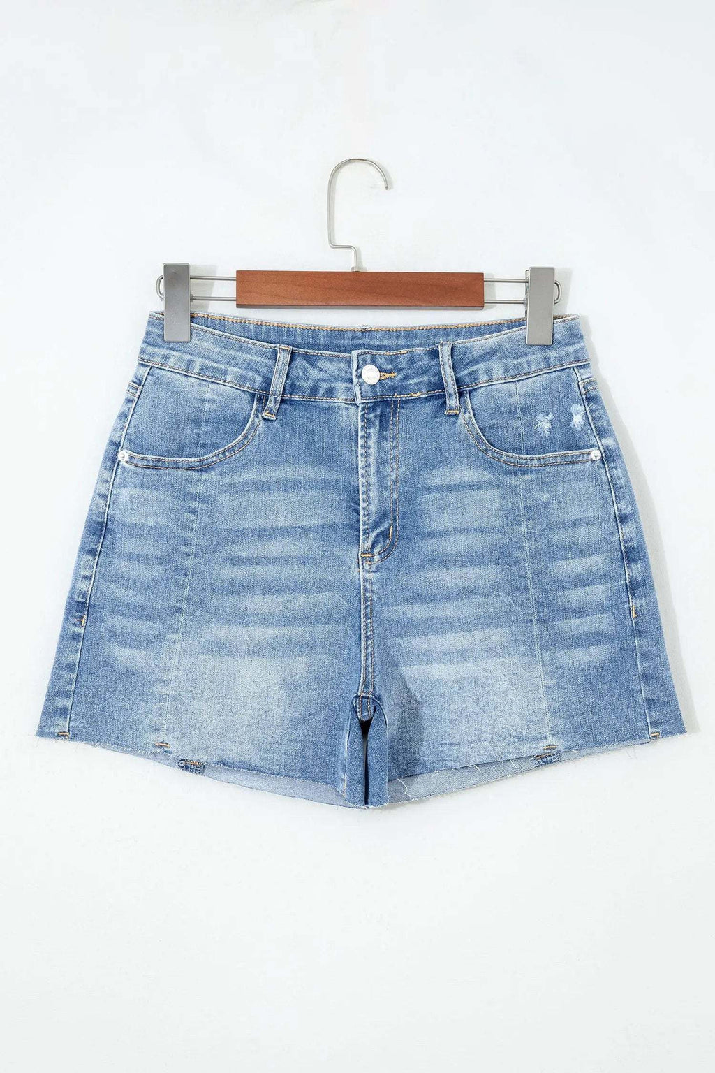 Valentina | Washed Raw Hem Denim Shorts with Mid Rise Fit