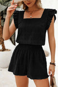 Bianca | Textured Square Neck Top and High Waisted Shorts Set