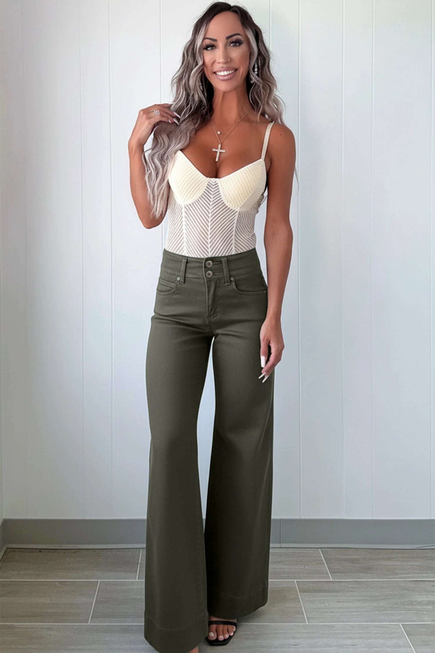 Bellina | High Rise Two Button Flare Jeans for Women with Clean Straight Seams