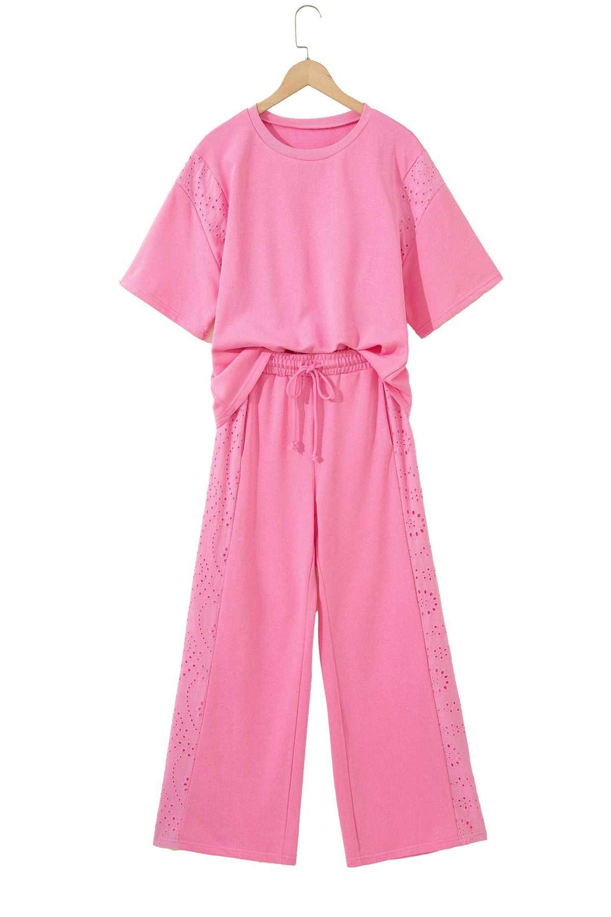 Margaux | Lace Panelled Half Sleeve Top and Wide Leg Pants Two Piece Set