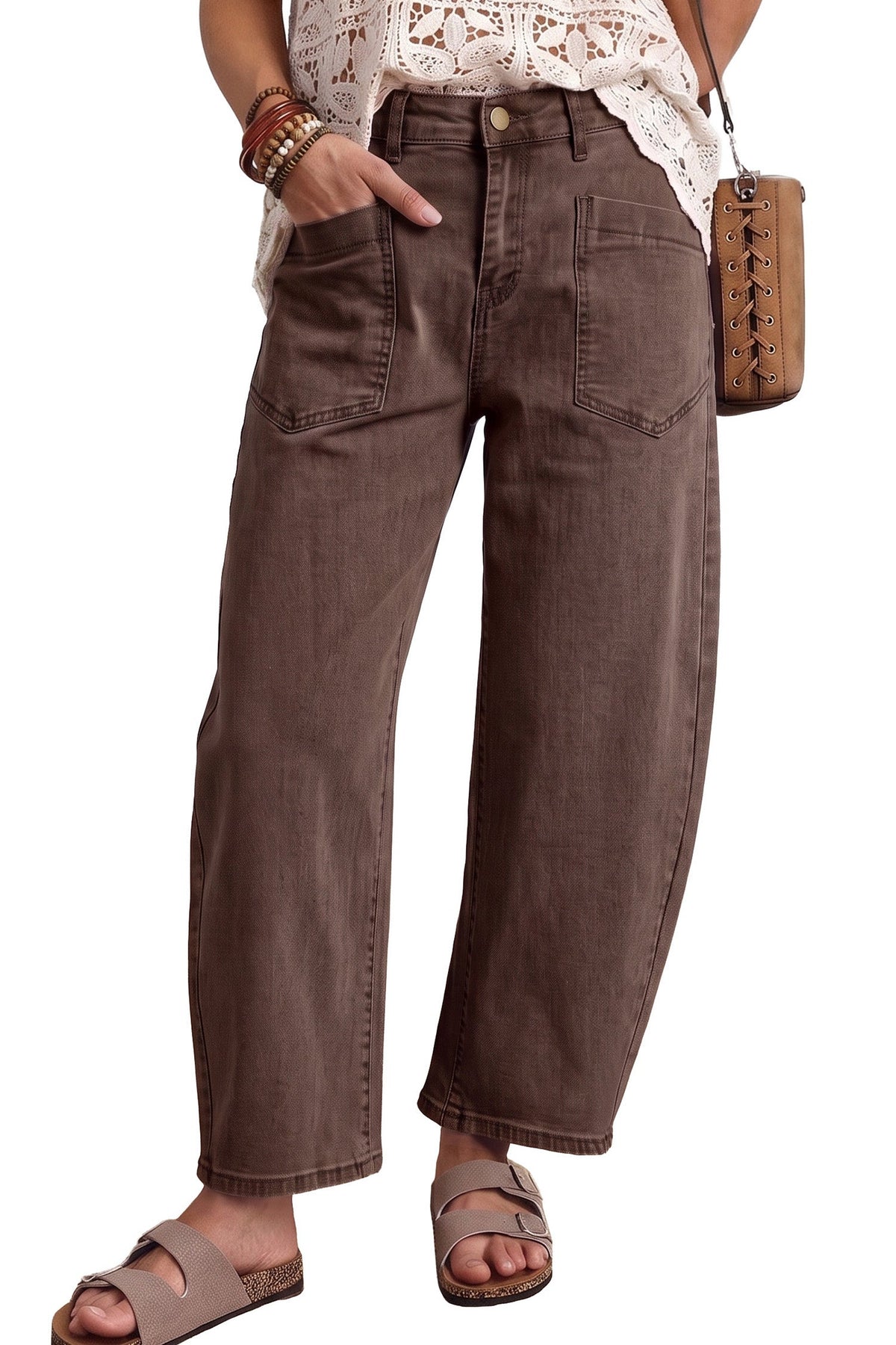 Romilly | Ankle Length Barrel Leg Jeans with Square Patch Pockets