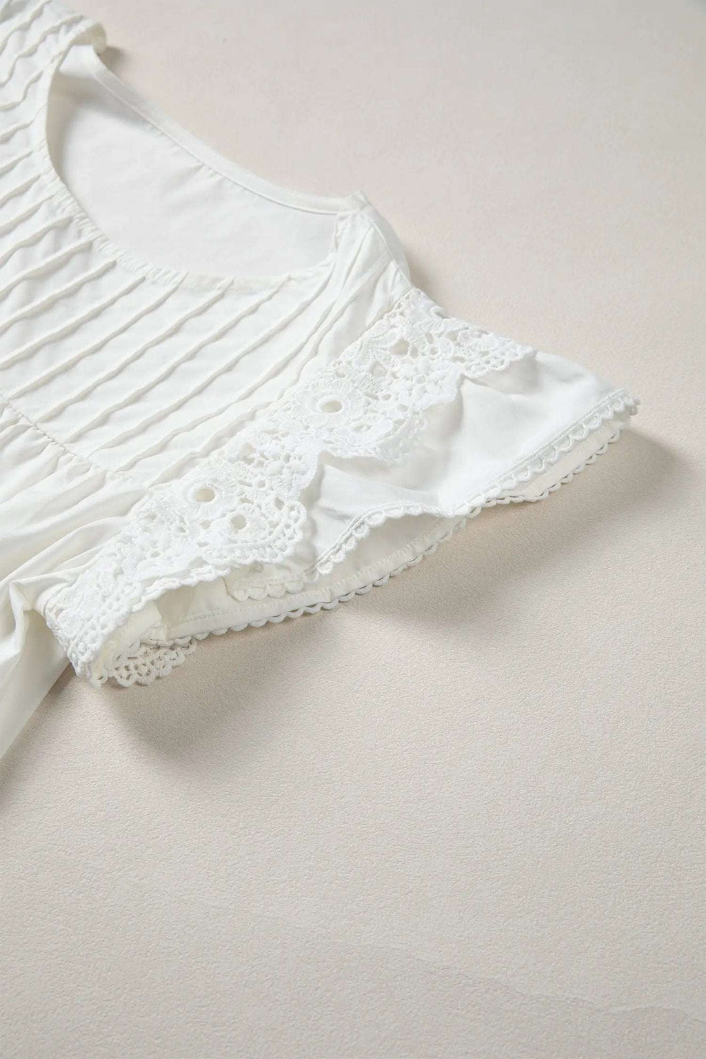 Josette | Lace Trimmed Flutter Sleeve Pleated Blouse for Women