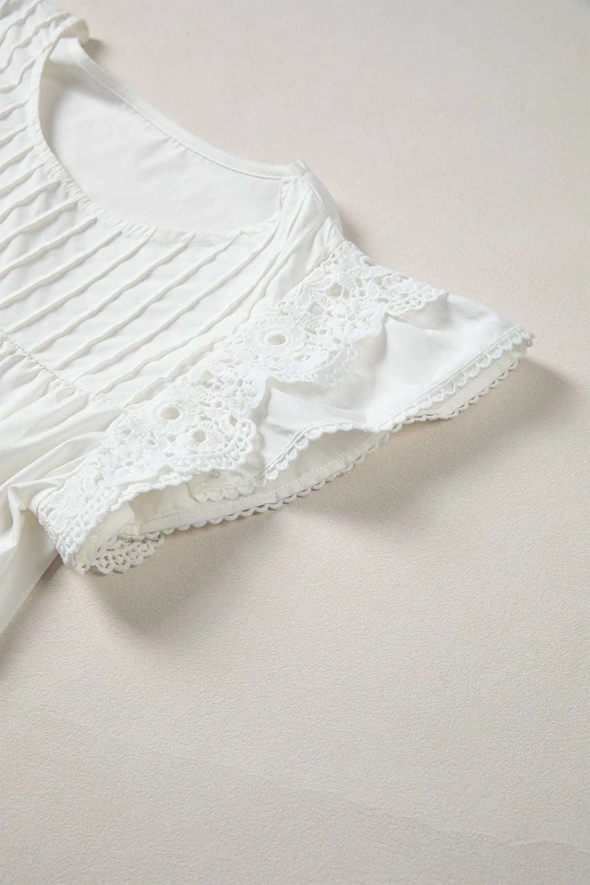 Josette | Lace Trimmed Flutter Sleeve Pleated Blouse for Women
