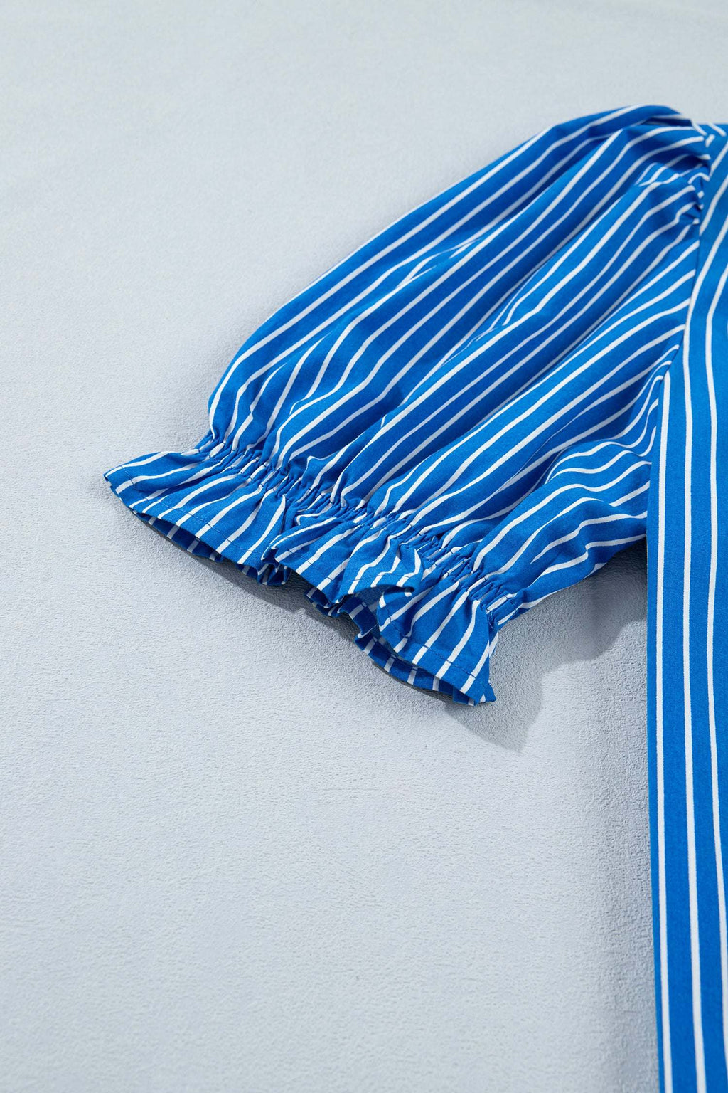 Ophelia | Striped Puff Sleeve Button Front Blouse with Ruffle Detail
