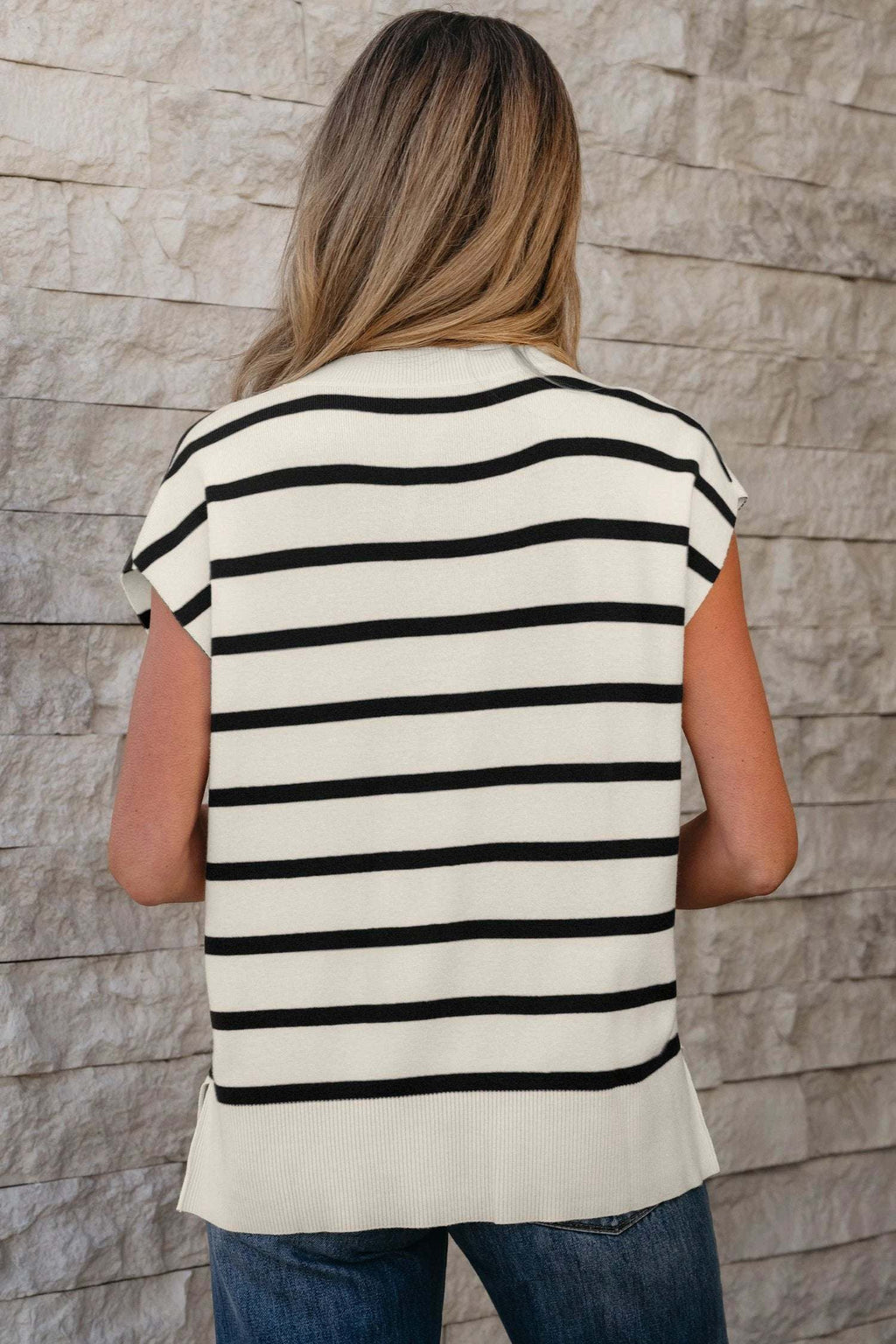 Tiberia | Crewneck Short Sleeve Sweater Tee with Side Slits