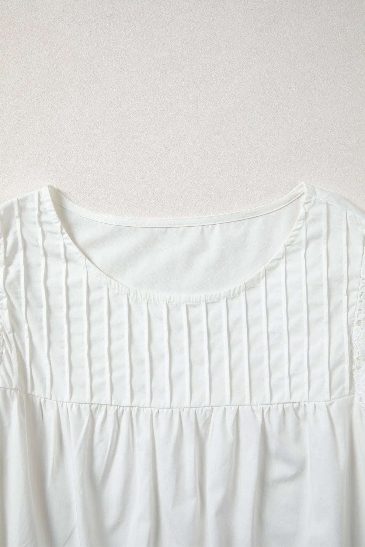 Josette | Lace Trimmed Flutter Sleeve Pleated Blouse for Women