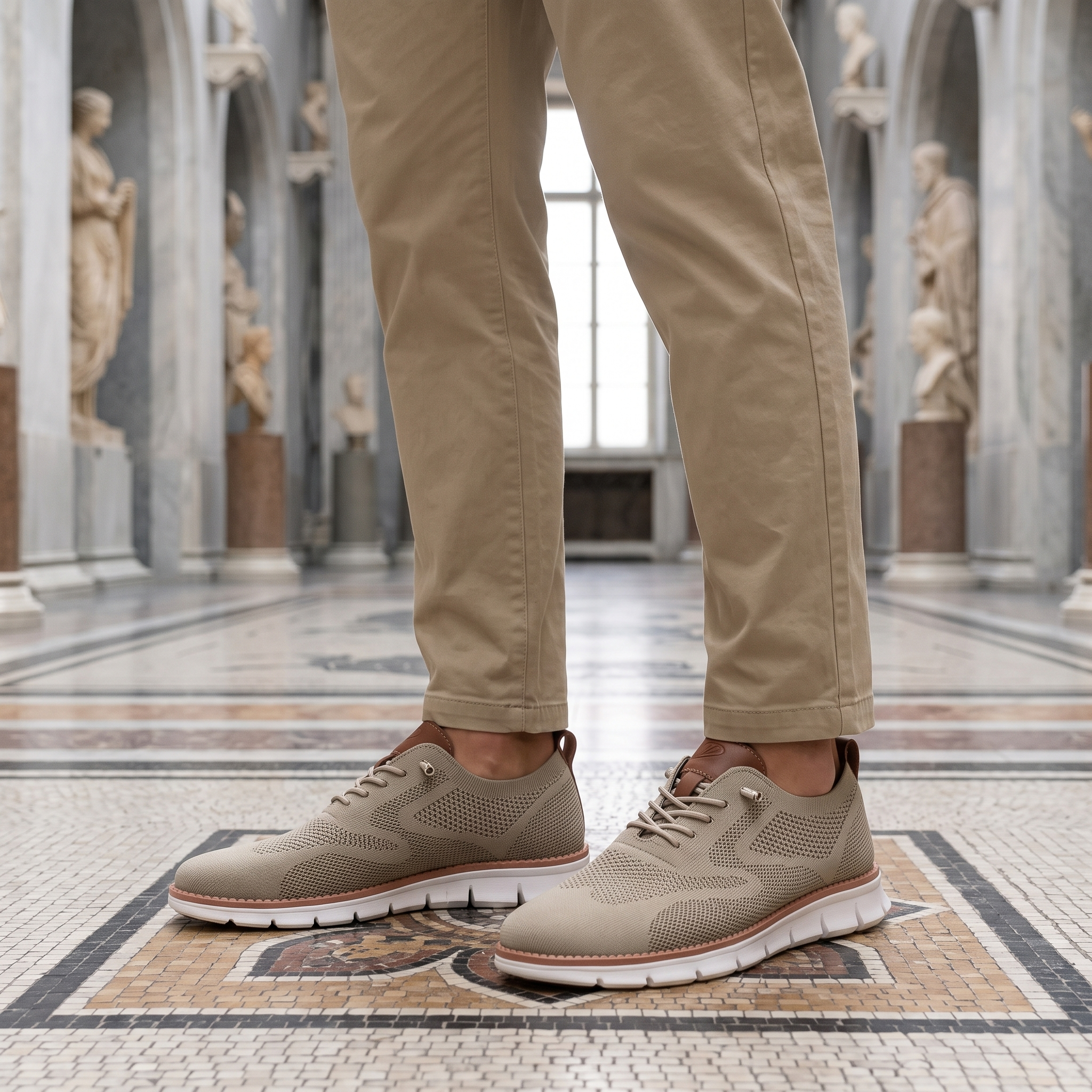 Rivelo sneakers worn in a classical marble interior hall