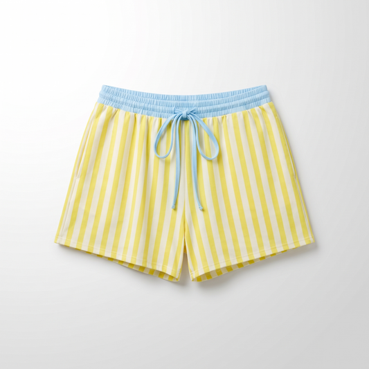 Juliette | Striped Contrast V Neck Tee and Drawstring Shorts Set