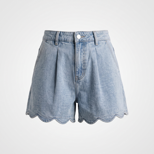 Hadleigh | Scalloped Hem Denim Shorts with Mid Rise Everyday Fit