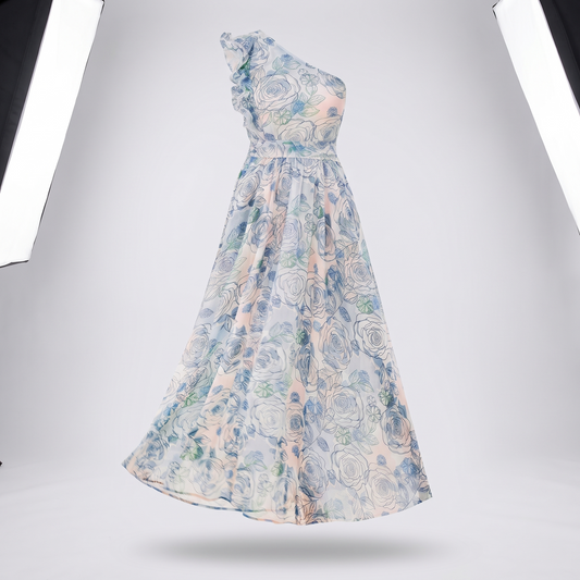 Giulietta | Floral One Shoulder Ruffled Maxi Dress for Summer Occasions