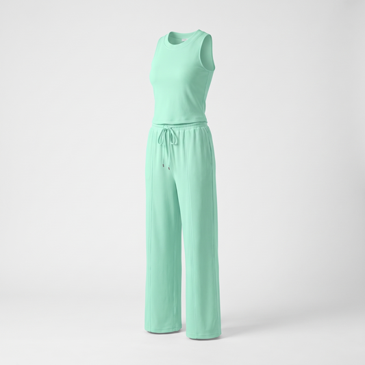 Isolde | Drawstring Wide Leg Two Piece Lounge Set with Elastic Waist