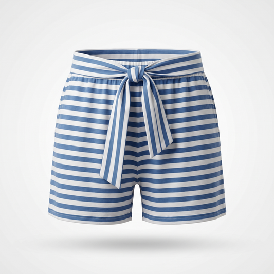 Lucienne | Striped Crewneck Tee and Knot Front Shorts Two Piece Set